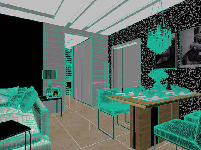 Living and Dining Room 02 3D Model .max