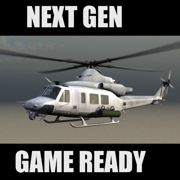 UH-1Y Huey Venom USMC Transport Helicopter Gunship Game Ready625