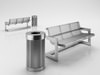 Modern Metal Bench with Matched Trash Can 3D Model