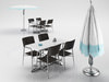 Rattan Chairs Set with Table and Outdoor Umbrella 3D Model