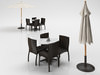 Rattan Chairs Set with Table and Outdoor Umbrella 3D Model