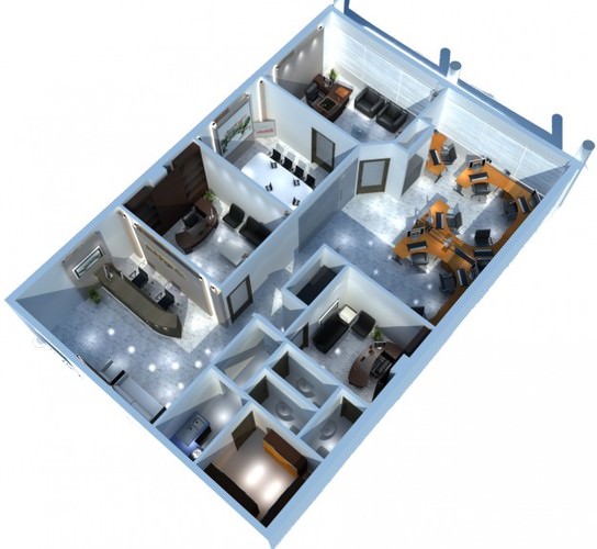Office Building Interior Scene 3D Model .max .obj .3ds