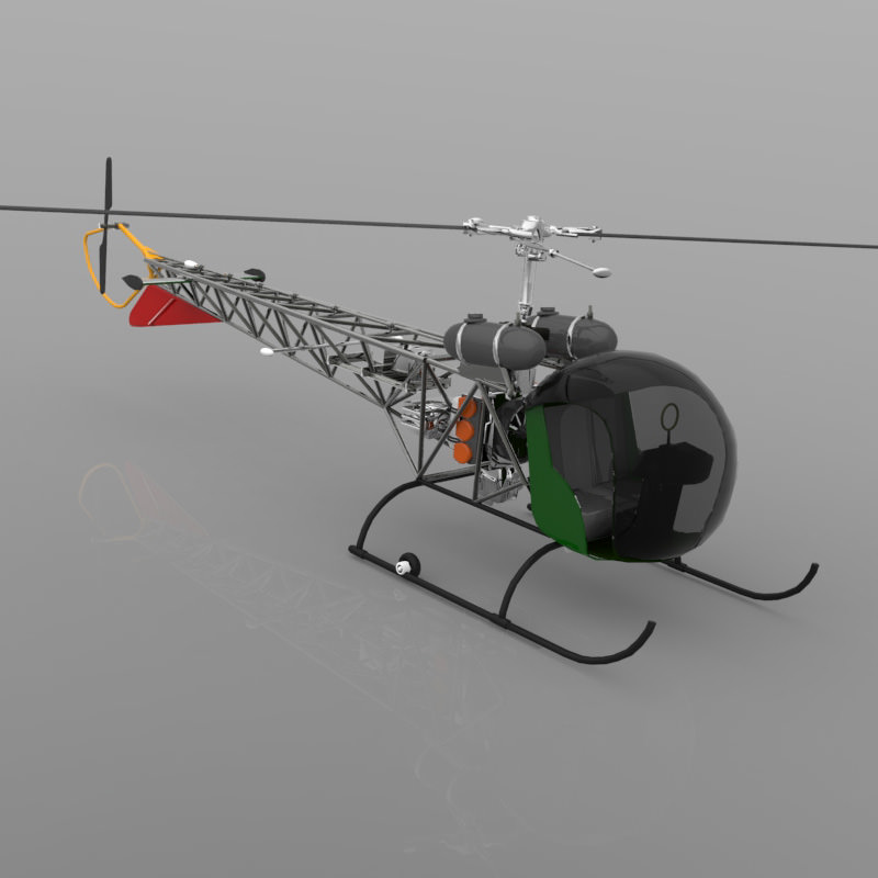 Bell 47G Helicopter 3D Model .obj