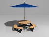 Hexagonal Picnic Table & Umbrella 3D Model