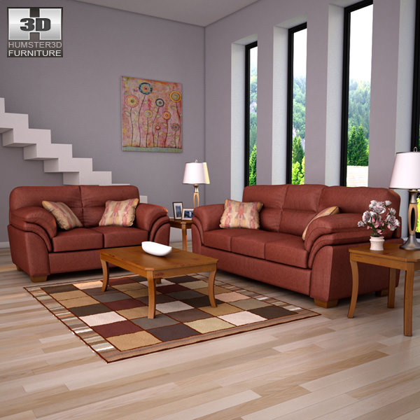 Ashley Hudson – Chianti Sofa & Loveseat Living Room Set 3D Model