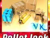 Pallet Jack with Cartons and Metal Drums 3D Model