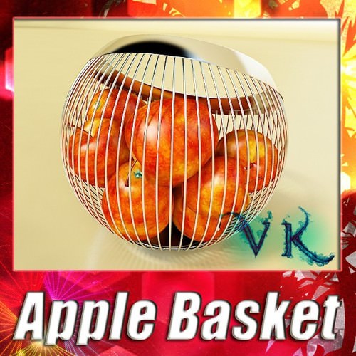 Red Apples in Decorative Metal Wire Container 3D Model .max .obj .3ds .fbx