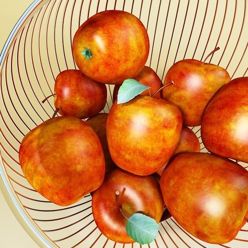 Red Apples in Decorative Metal Wire Container 3D Model .max .obj .3ds .fbx