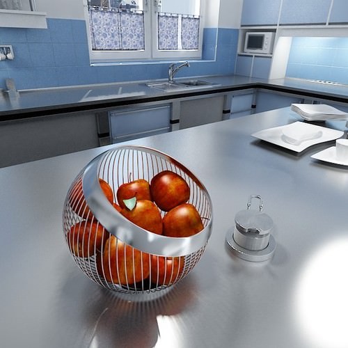 Red Apples in Decorative Metal Wire Container 3D Model .max .obj .3ds .fbx