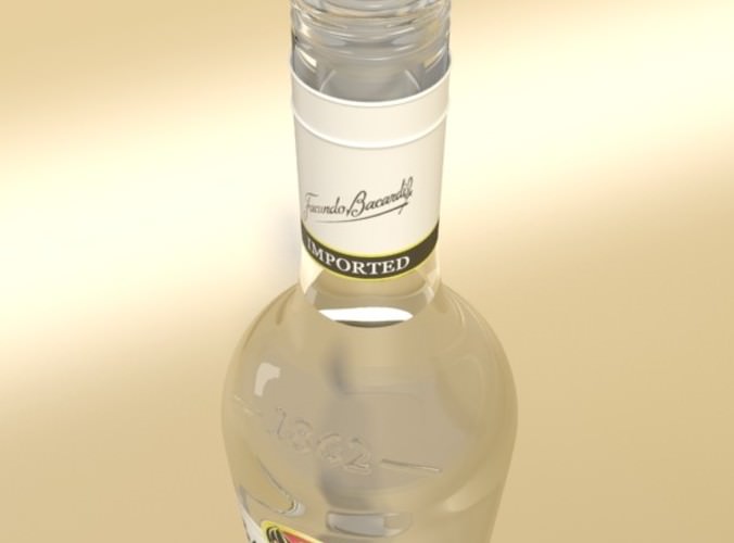 Photorealistic Liquor Bottle : Bacardi Superior. 3D Model .max .obj .3ds .fbx