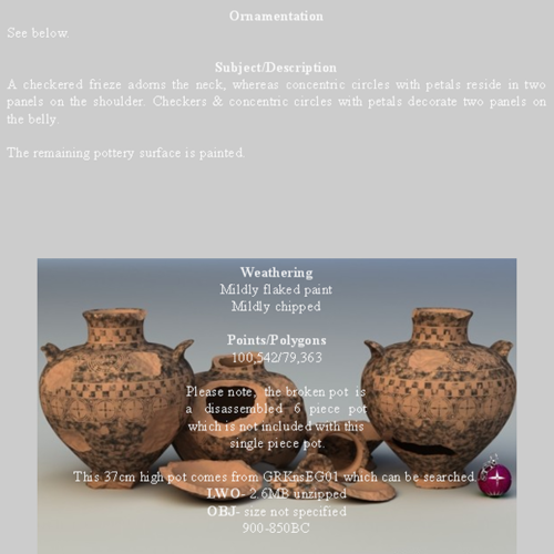Greek Early Geometric Amphora Single Piece Pot GEKamp6655EG01 3D Model .obj .lwo .lw .lws