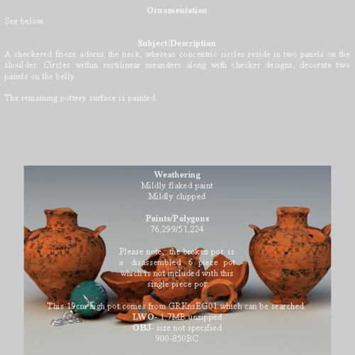 Greek Early Geometric Amphora Single Piece Pot GRKamp66555EG01 3D Model .obj .lwo .lw .lws