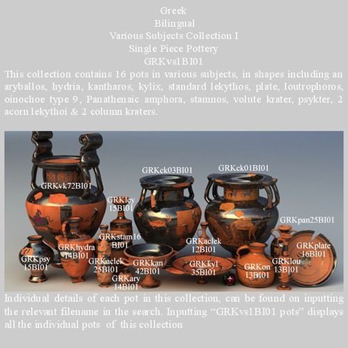 Greek Bilingual Various Subjects Collection I Single Piece Pottery GRKvs1BI01 3D Model .obj .lwo .lw .lws
