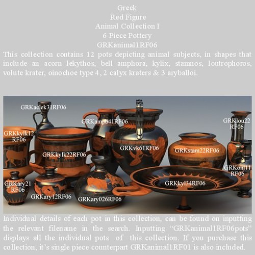 Greek Red Figure Animal Collection I 6 Piece Pottery GRKanimal1RF06 3D Model .obj .lwo .lw .lws