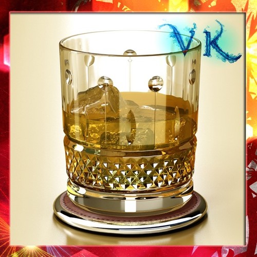 High Detailed Whisky Cut Glass and Chivas Coaster 3D Model .max .obj .3ds .fbx