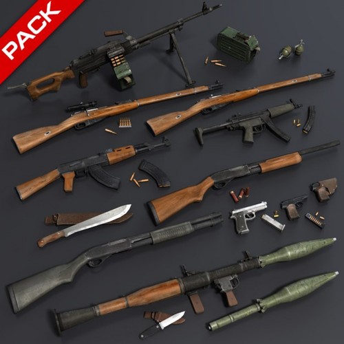 Low Poly Weapons Mega Pack 3D Model .max .obj .c4d
