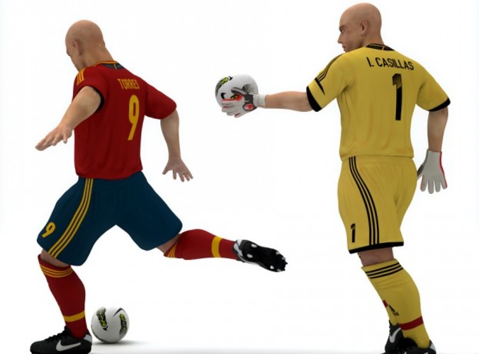 Rigged Football Player and Goalkeeper - Spain National Team 3D Model .max .c4d .ma .mb