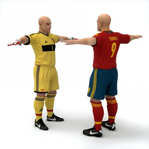 Rigged Football Player and Goalkeeper - Spain National Team 3D Model .max .c4d .ma .mb