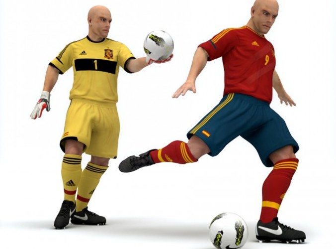 Rigged Football Player and Goalkeeper - Spain National Team 3D Model .max .c4d .ma .mb