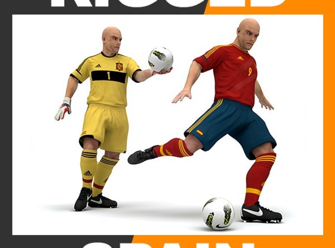 Rigged Football Player and Goalkeeper - Spain National Team 3D Model .max .c4d .ma .mb