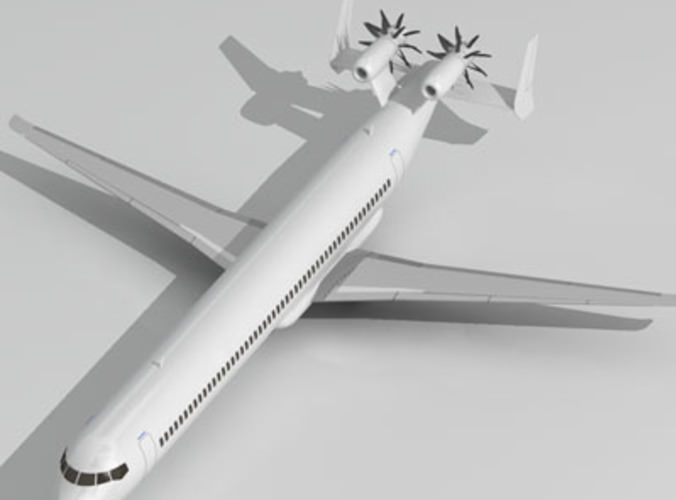 Jet with tail open rotor turbines 3D Model .obj .3ds .c4d .dxf