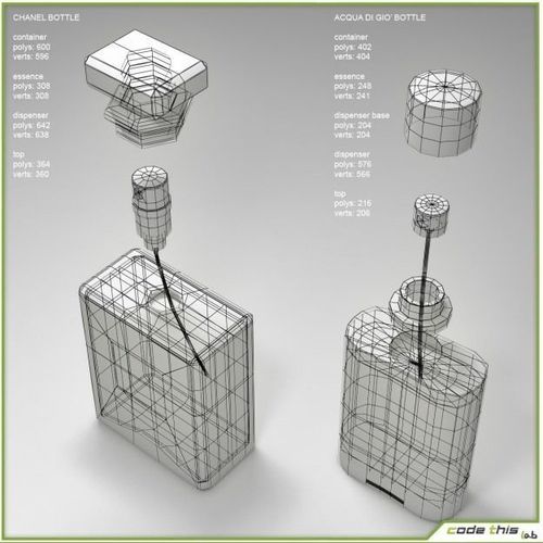 Replica Perfume Bottles Chanel N°5 and Acqua di Giò 3D Model .max .obj .fbx