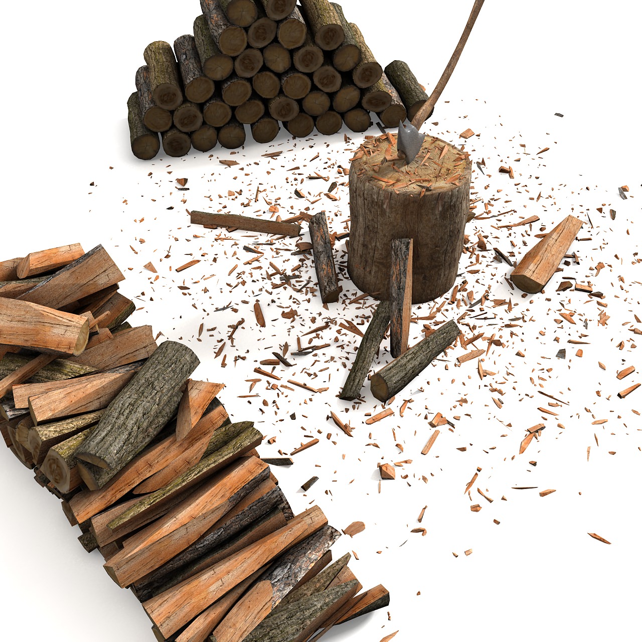 Wood Log Chop Axe Stump Architectural Details Other 3D Models 