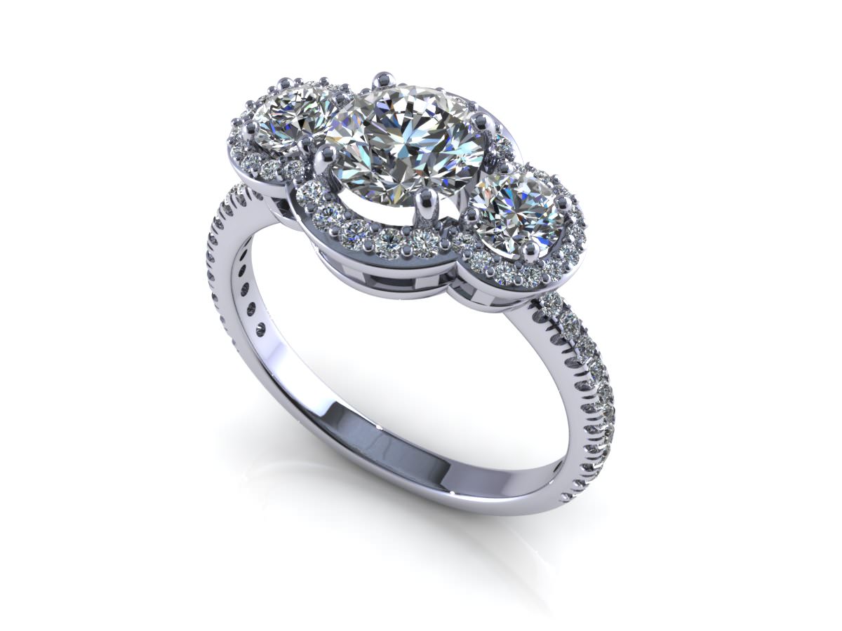 Halow Three stone Engagement Ring 3D Model 3D printable ...