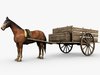 Wooden horse drawn cart 3D Model