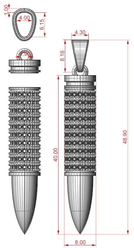 Stylish pendant bullet with stones 430 3D print model_16