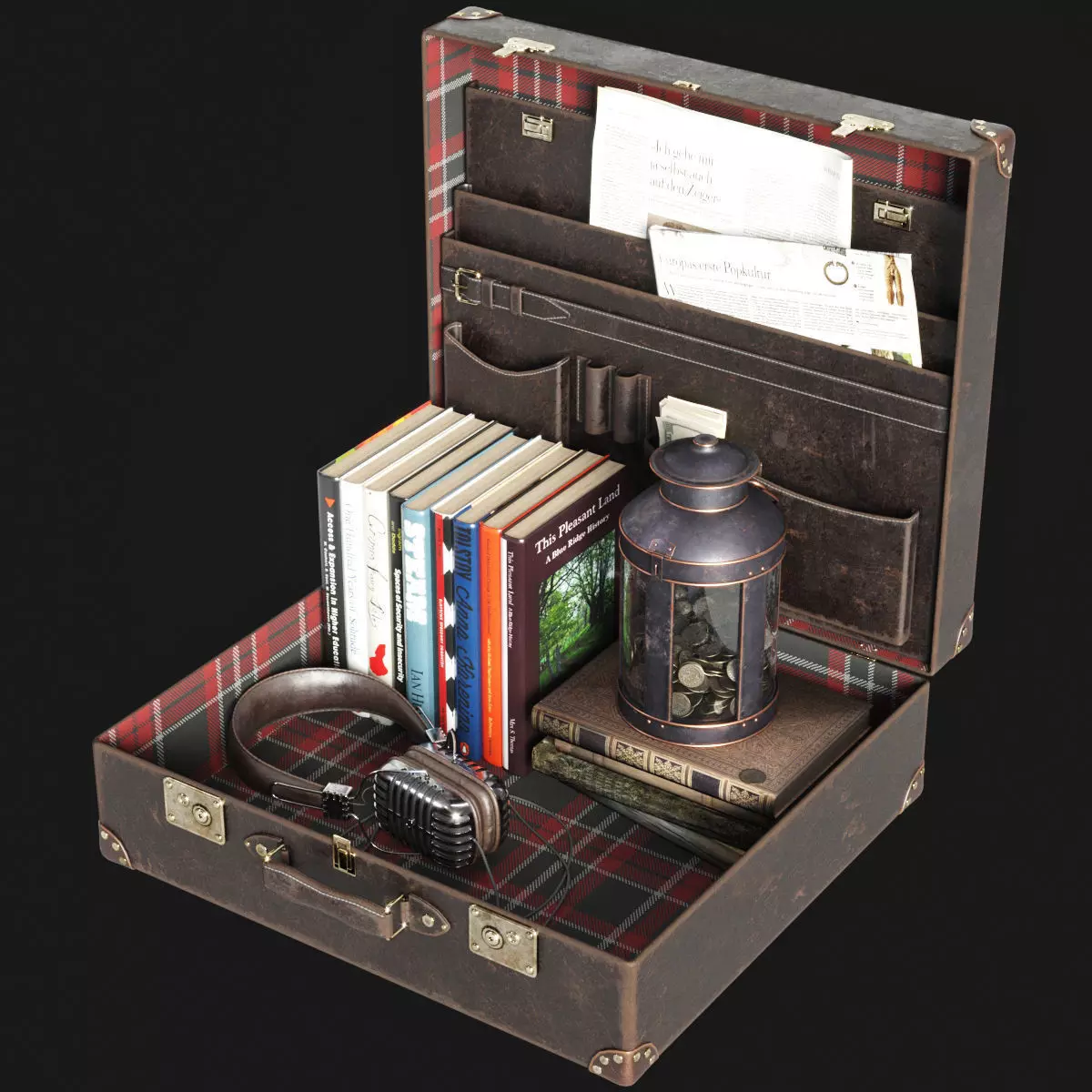 Open Suitcase Decorative set 3D model_0