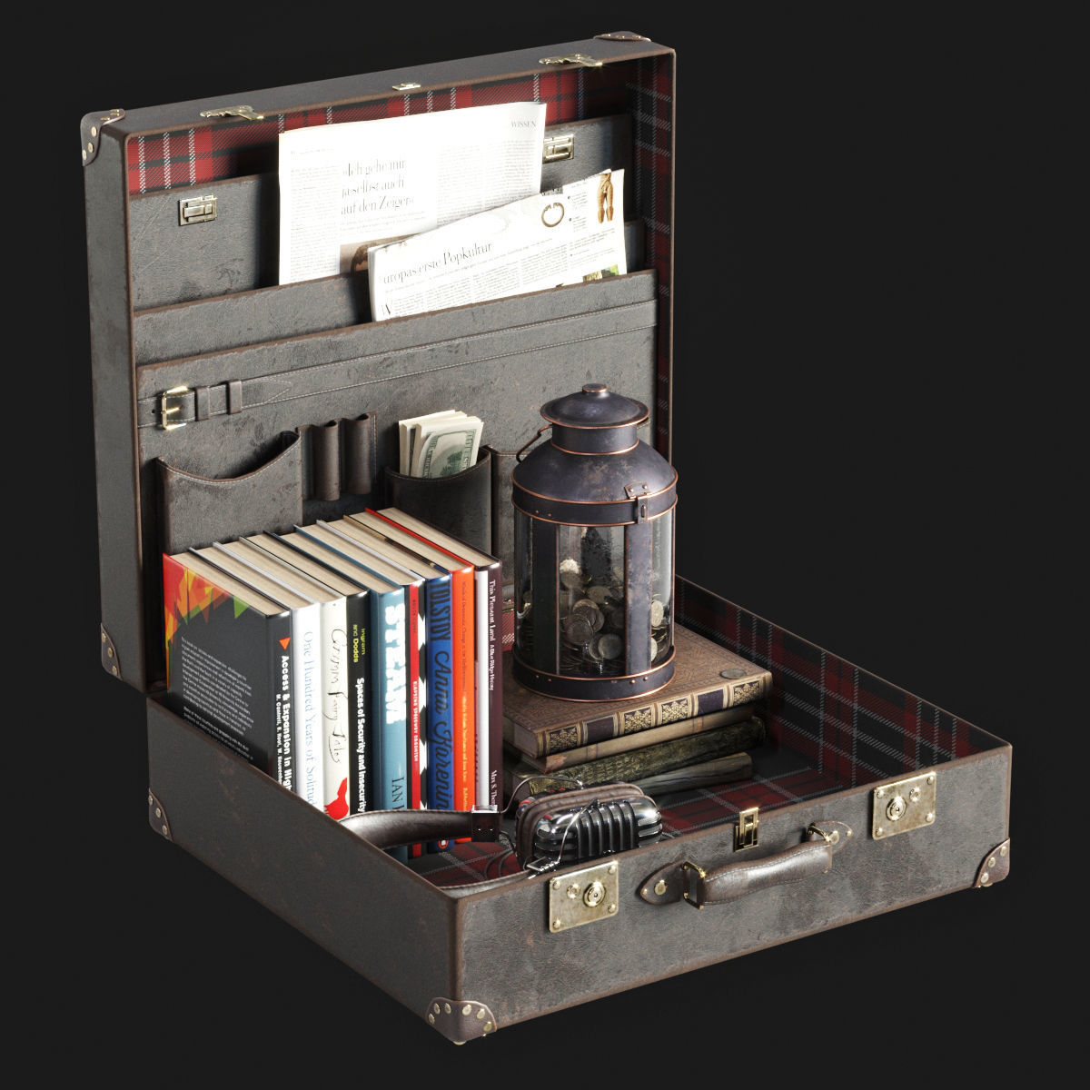 Open Suitcase Decorative set 3D model_1