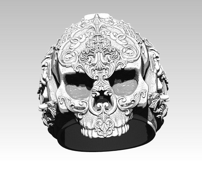 Carved man skull ring 3d print high detailed 3D print model_1