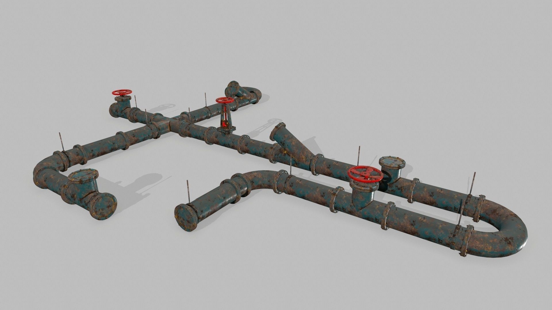 pipe set two rusty pipes Low-poly 3D model_2