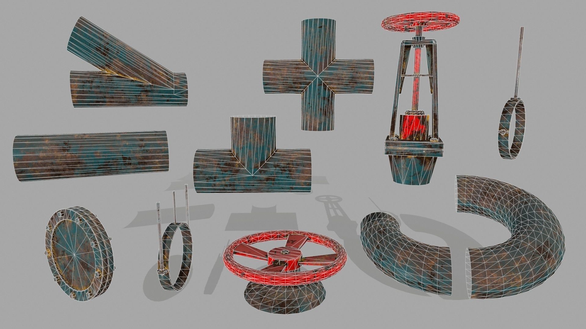 pipe set two rusty pipes Low-poly 3D model_15