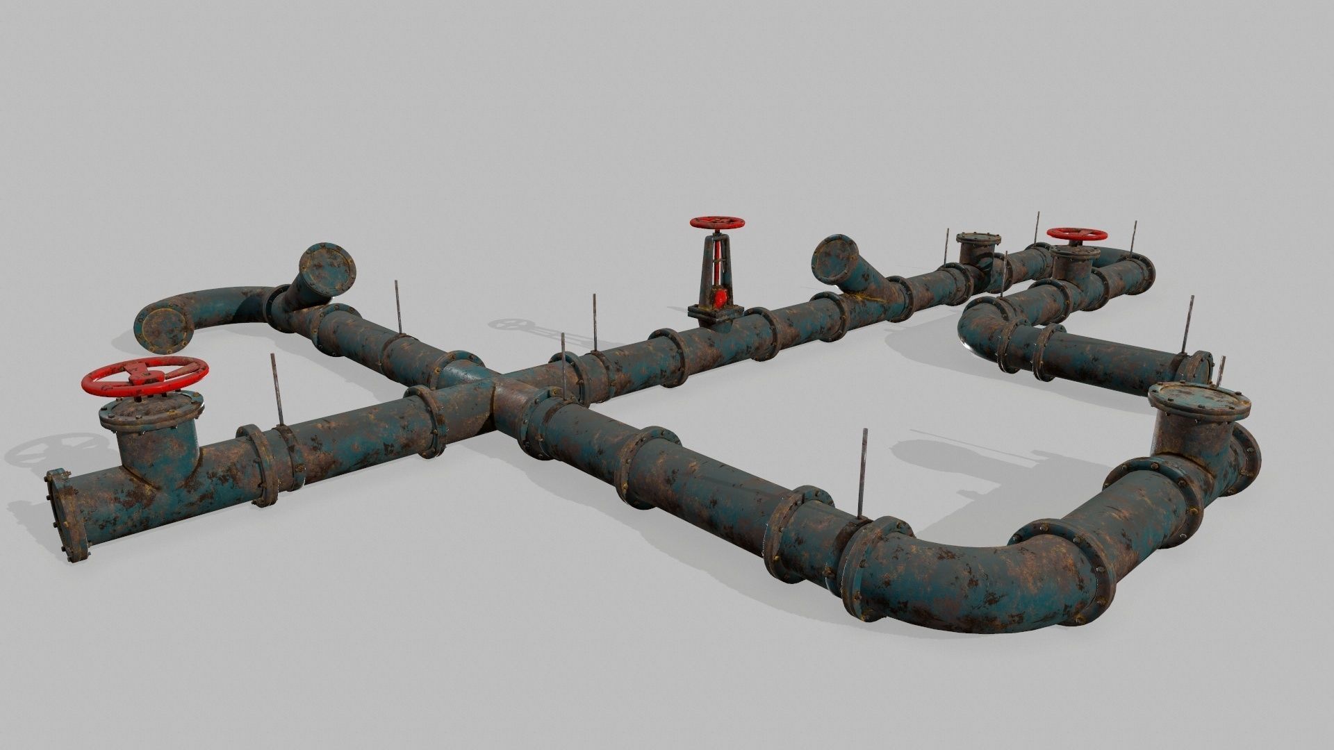 pipe set two rusty pipes Low-poly 3D model_1