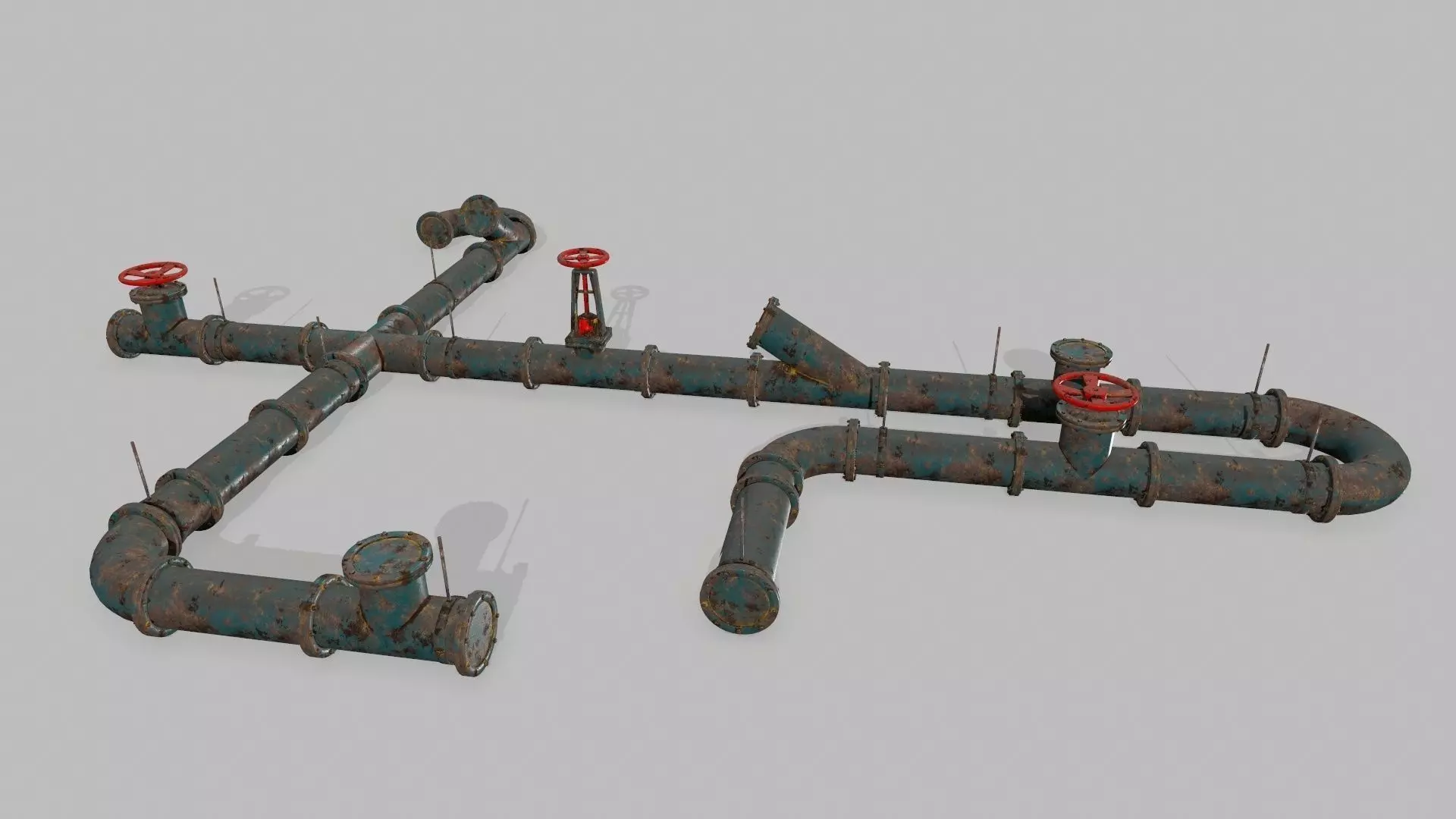 pipe set two rusty pipes Low-poly 3D model_0