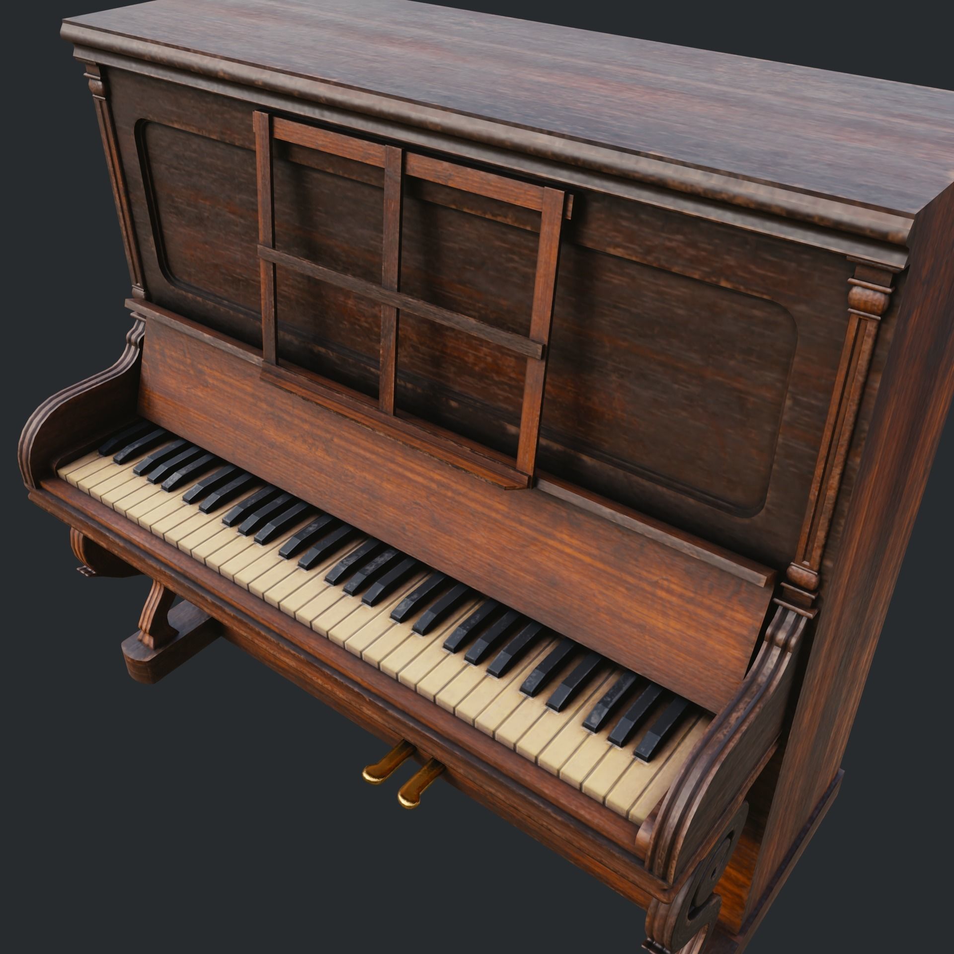 Old piano Low-poly 3D model_1