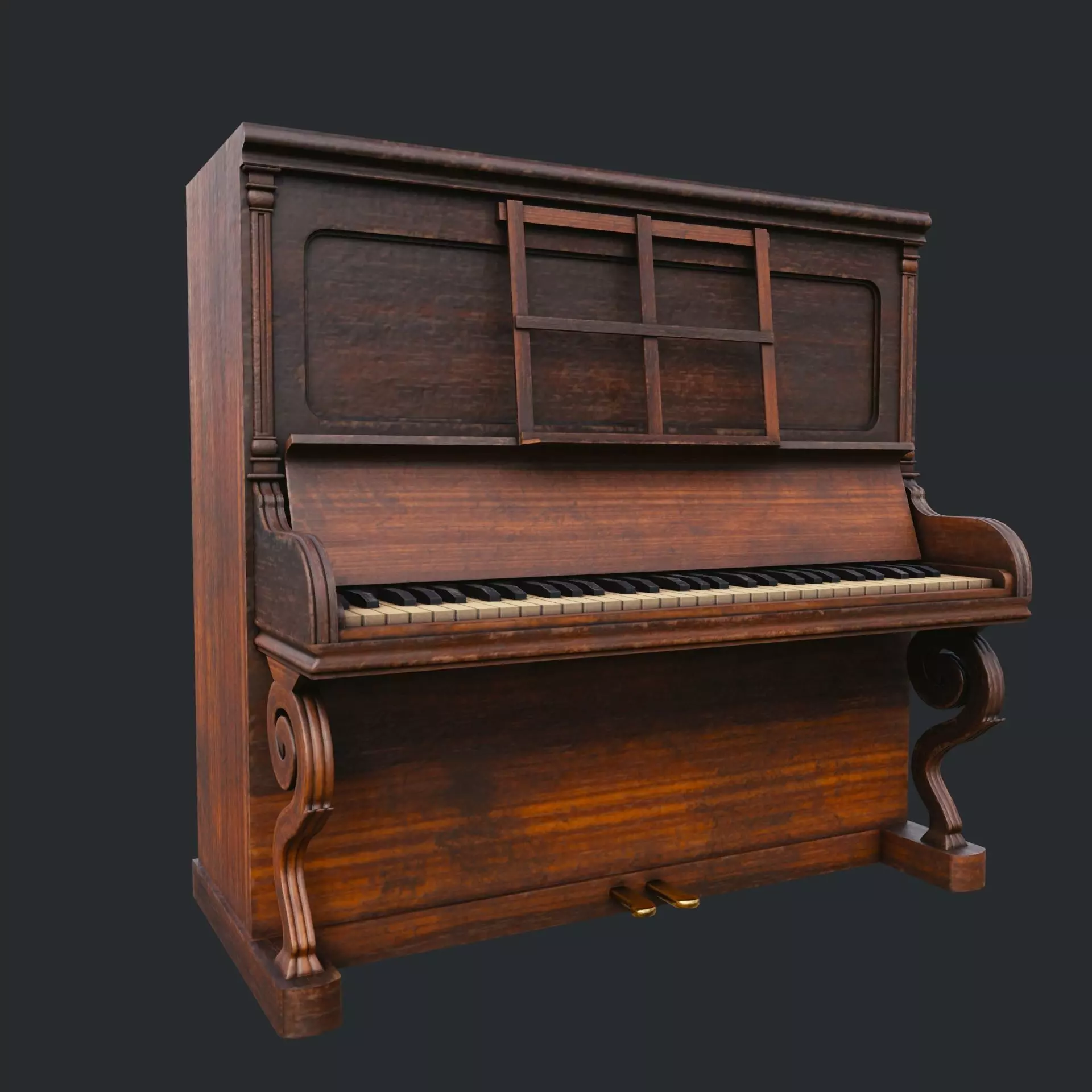 Old piano Low-poly 3D model_0