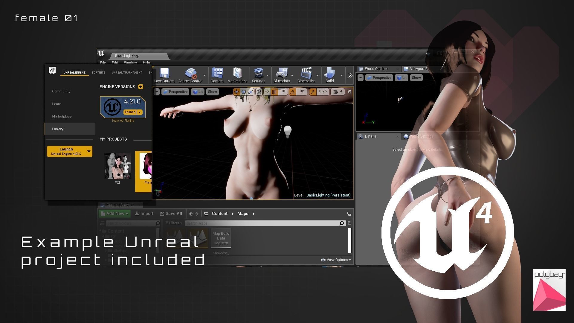 Female 01 Low-poly 3D model_5