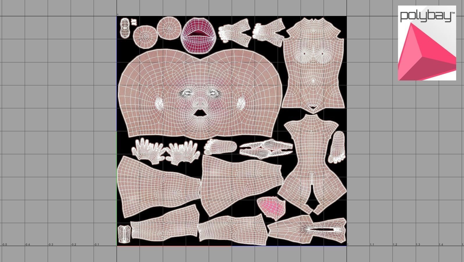 Female 01 Low-poly 3D model_8