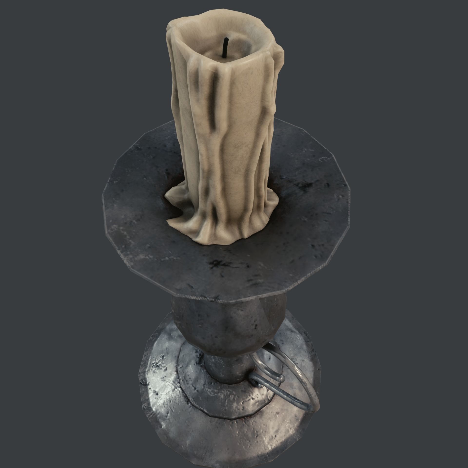 Old candle Low-poly 3D model_1