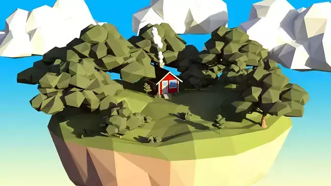 Low Poly Oak Tree Set