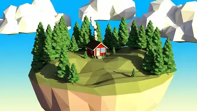 Low Poly Fir Tree Set Low-poly 3D model