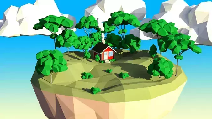 Low Poly Elm Tree Set