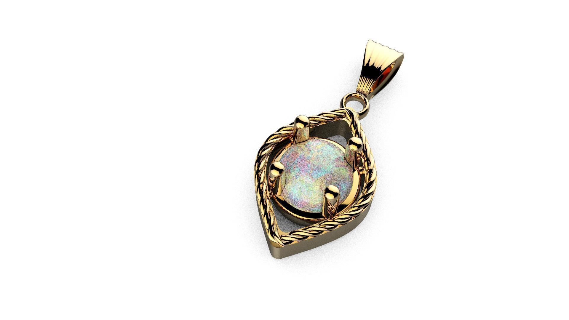 opal gold necklace 3D print model_1