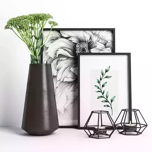 Decorative set 7 vase with plant