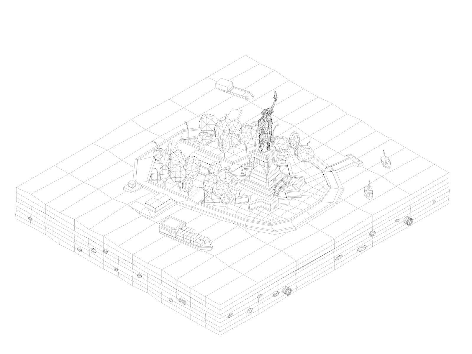 Low Poly Statue Of Liberty Scene Low-poly 3D model_5