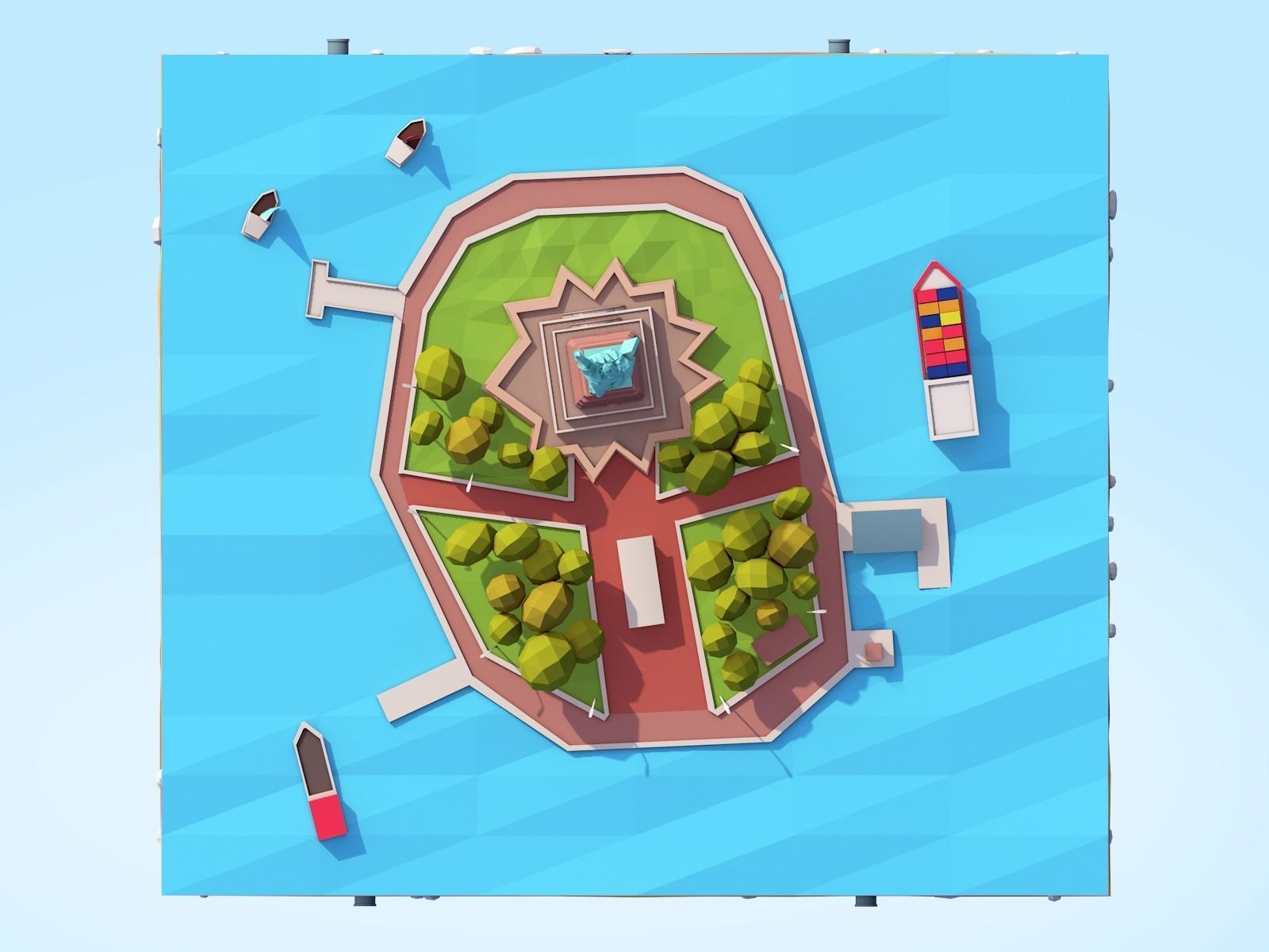 Low Poly Statue Of Liberty Scene Low-poly 3D model_4