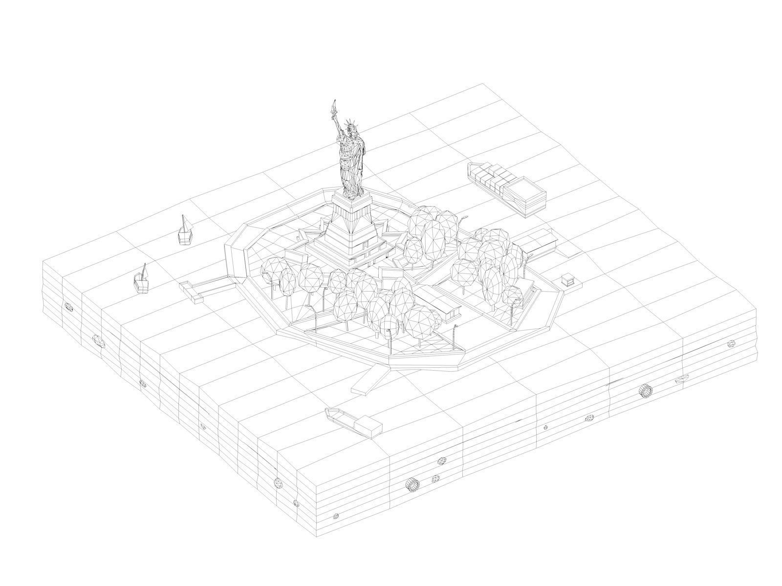 Low Poly Statue Of Liberty Scene Low-poly 3D model_6